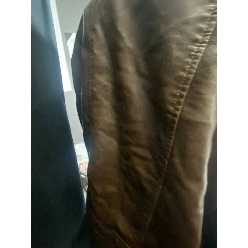 Women's Brown Faux Leather Moto Jacket Hooded Zip-Up Biker Style‎ Size M